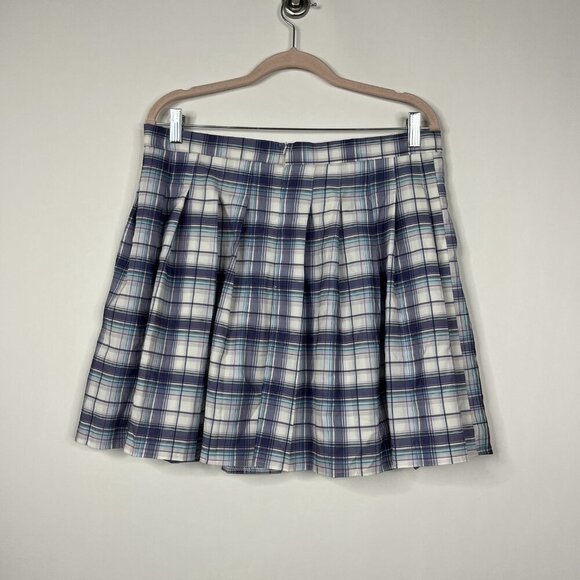 2/$24 SHEIN Tartan Zip Back Mini Pleated Skirt Gray Blue White XL #8777 - Picture 5 of 10